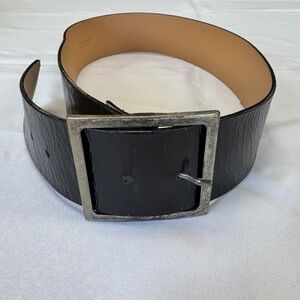 Harold's Leather Patent Wide Black Belt Silver Hardware Women's Size M Vintage